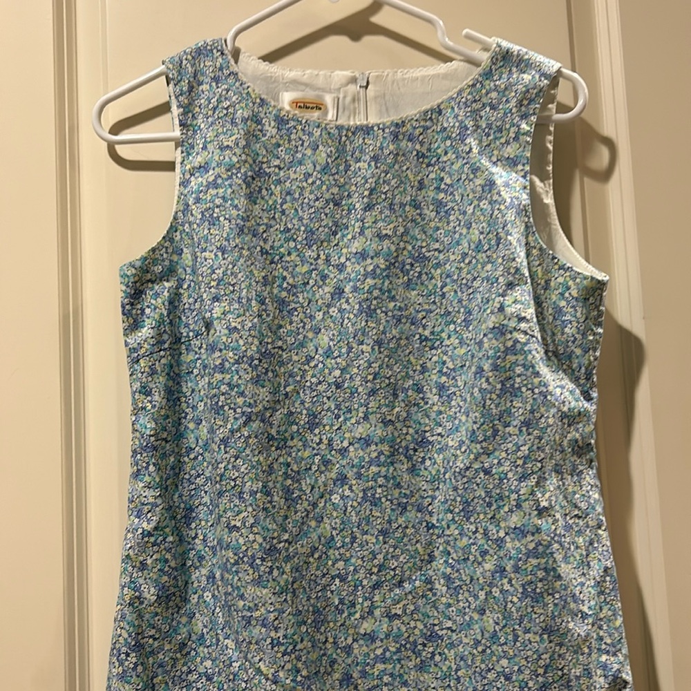 Talbots Floral Sleeveless cotton Dress detail lace neckline fully lined size 6